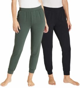 eddie bauer womens 2 pack fleece lounge joggers (medium, black/heather olive)