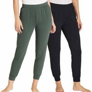 Eddie Bauer Womens 2 Pack Fleece Lounge Joggers (Medium, Black/Heather Olive)