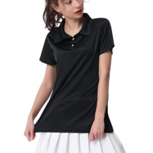 Women's Polo Tee Dry Fit Golf Shirt Moisture Wicking Short Sleeve Sport Activewear Golf Polo Tops Collar with Buttons Workout Black/White/Pink M