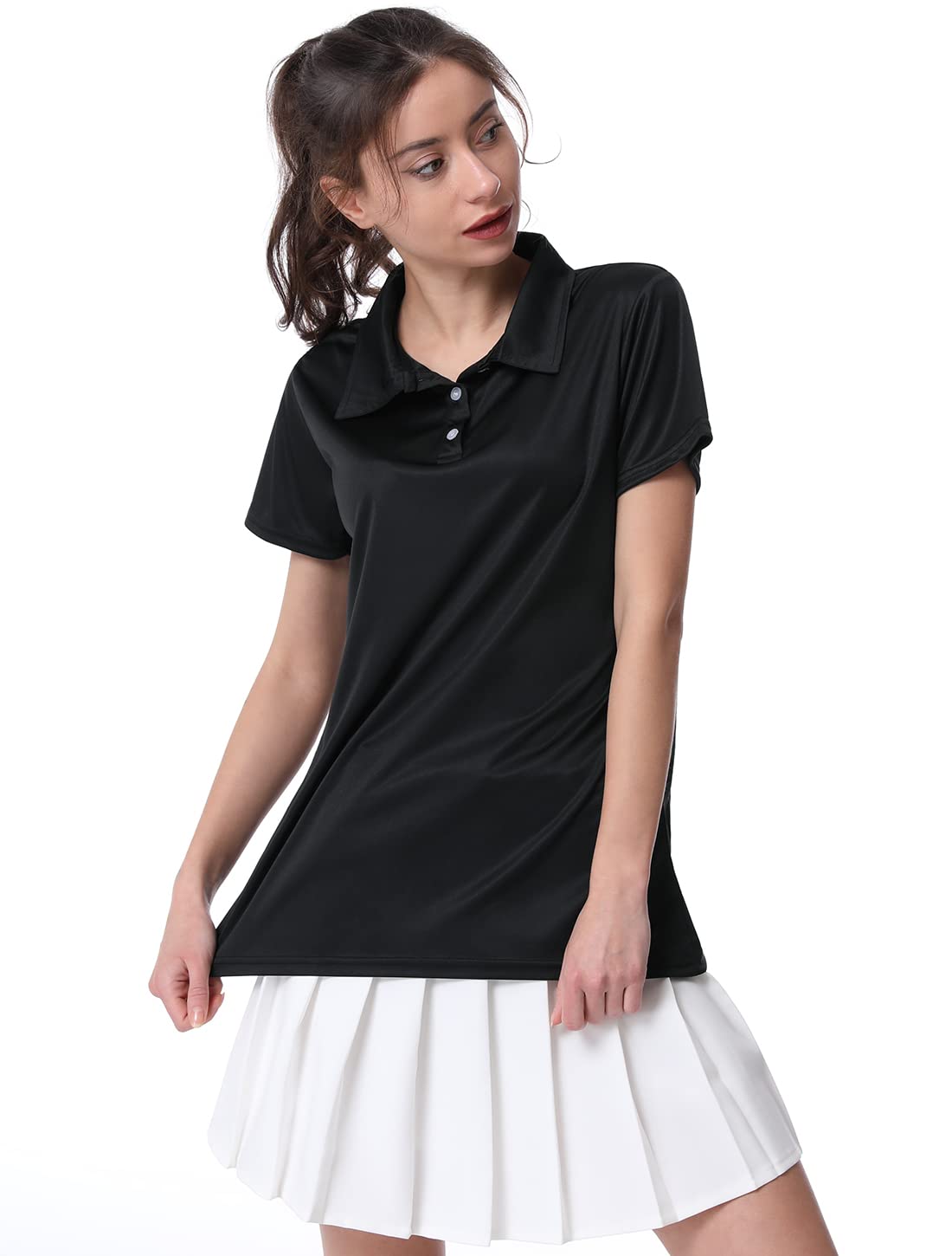 Women's Polo Tee Dry Fit Golf Shirt Moisture Wicking Short Sleeve Sport Activewear Golf Polo Tops Collar with Buttons Workout Black/White/Pink M