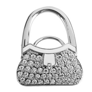 Purse Hook Portable Purse Hanger Embedded Rhinestone, Womens Handbag Hangers for Table Foldable Purse Magnet, Silver