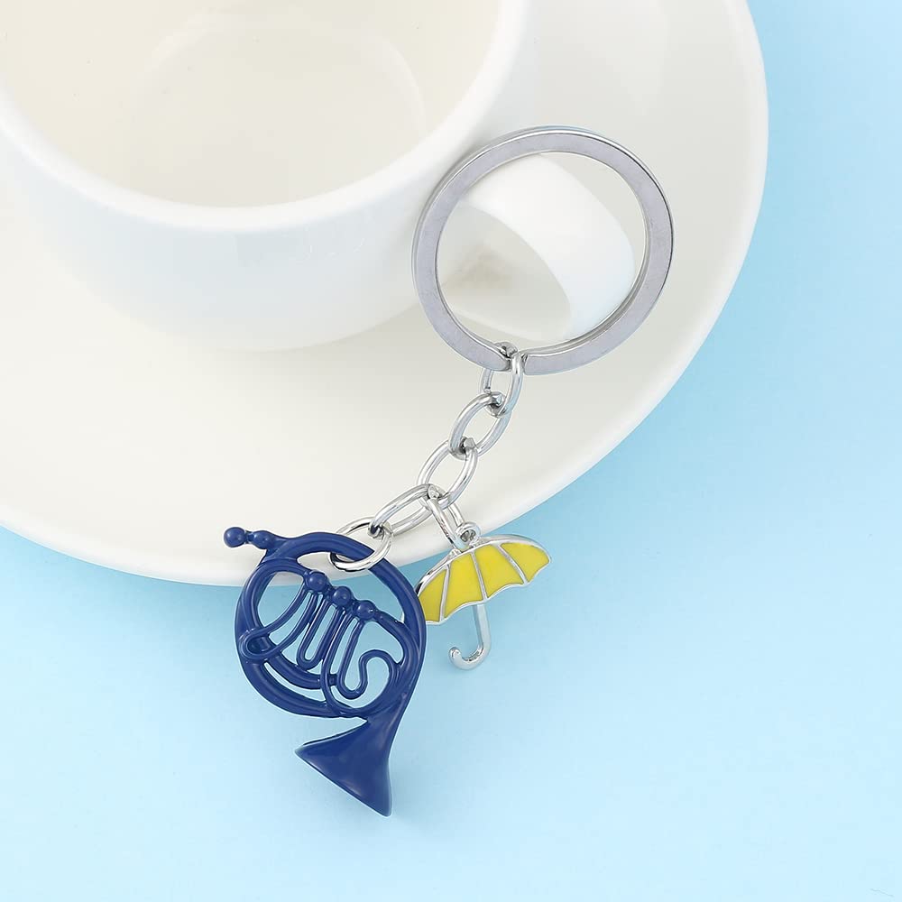 How I Met Your Mother Keychain, Blue French Horn Trumpet Yellow Umbrella Pendant Key Chains Keyring Gifts for Women Men Keys Holder