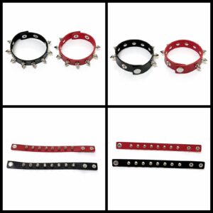 Tosmifairy 3Pcs Black and Red Leather Heart Choker Studded Bracelets Set Goth Cosplay Accessories Jewelry for Women (A-Black and Red)