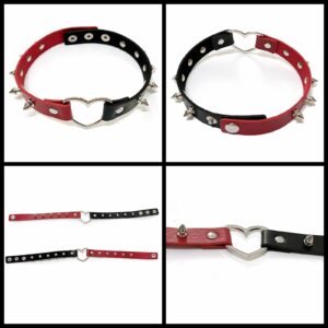 Tosmifairy 3Pcs Black and Red Leather Heart Choker Studded Bracelets Set Goth Cosplay Accessories Jewelry for Women (A-Black and Red)