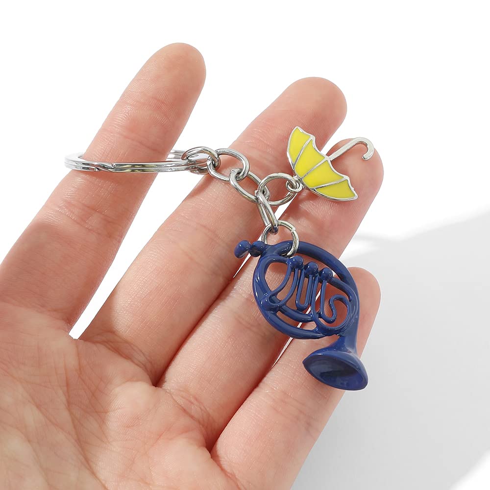 How I Met Your Mother Keychain, Blue French Horn Trumpet Yellow Umbrella Pendant Key Chains Keyring Gifts for Women Men Keys Holder