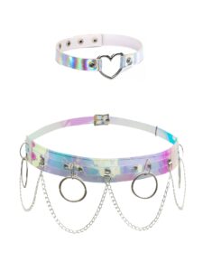 topacc rave chain belt cosplay holographic halloween accessories iridescent heart choker girls festival outfits for women