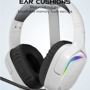 Black Shark Gaming Headset for PC, PS4, PS5, Xbox, Switch, All-in-1 Gaming Headphones with Ultra-Clear Bendable Mic, 50mm Dynamic Drivers, Noise Isolation Ear Cushions, in-line Controls - White