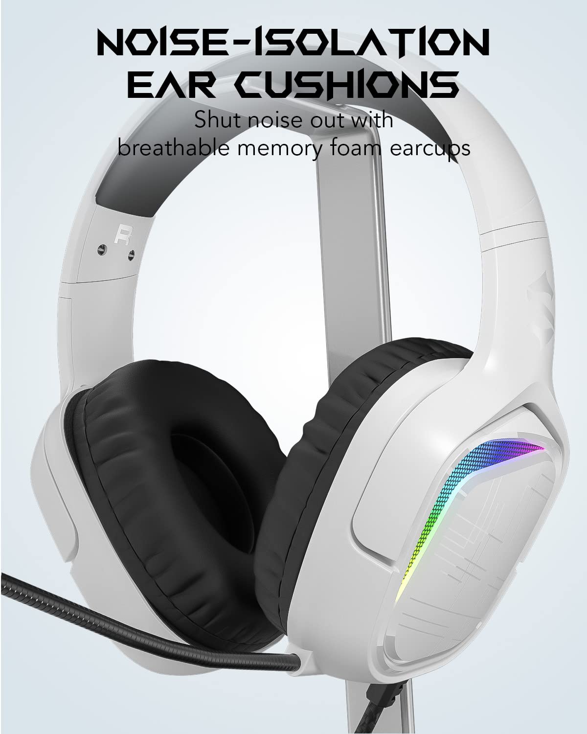 Black Shark Gaming Headset for PC, PS4, PS5, Xbox, Switch, All-in-1 Gaming Headphones with Ultra-Clear Bendable Mic, 50mm Dynamic Drivers, Noise Isolation Ear Cushions, in-line Controls - White