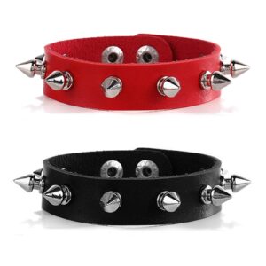 Tosmifairy 3Pcs Black and Red Leather Heart Choker Studded Bracelets Set Goth Cosplay Accessories Jewelry for Women (A-Black and Red)