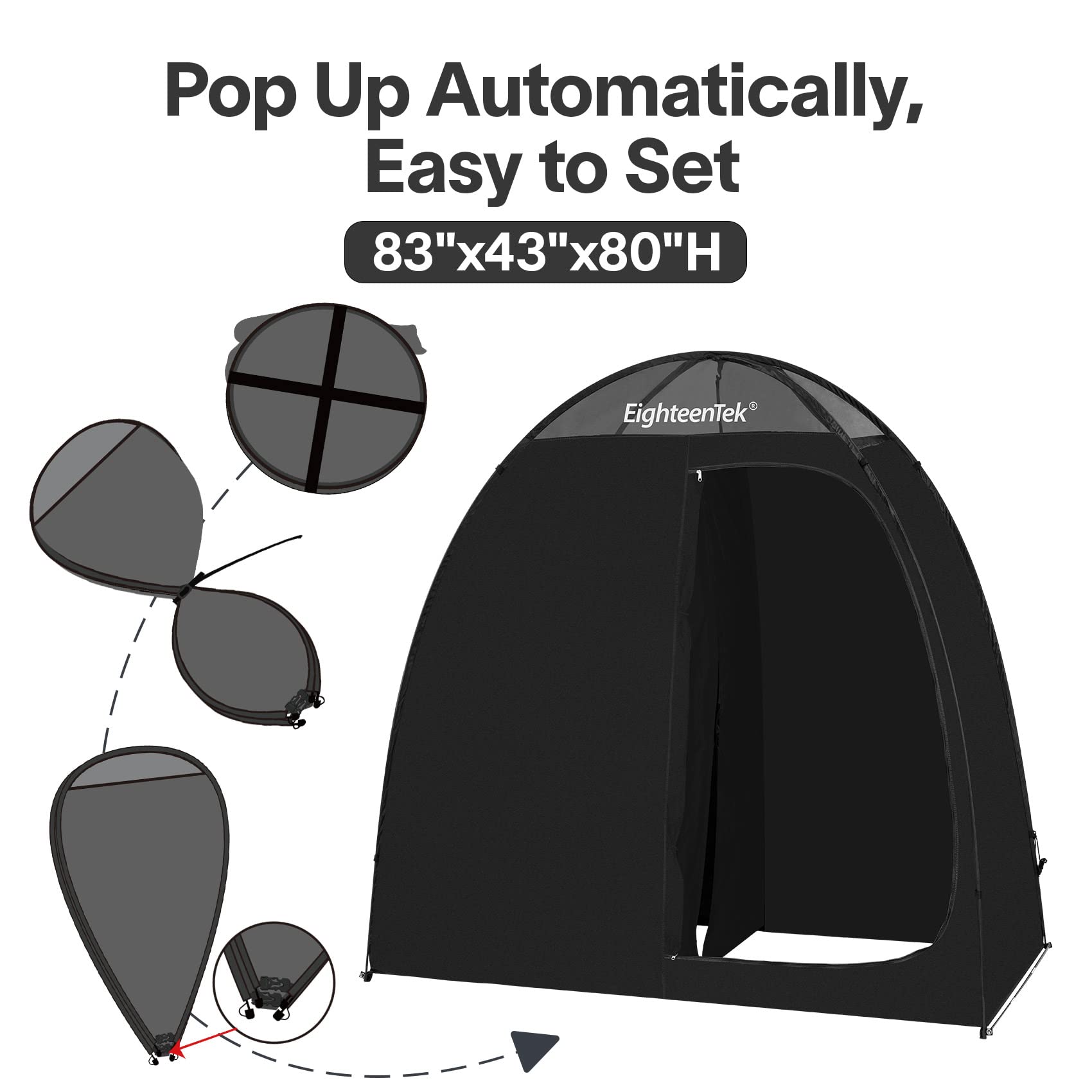 EighteenTek Camping Shower Tent Changing Room 2 Rooms Outdoor Pop Up Camping Toilet Portable Privacy Dressing Shelter 83"x43"x80"H