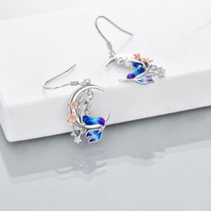 Mermaid Earrings Jewelry Gifts Sterling Silver Sea Mermaid Crescent Moon and Star Dangle Earrings with Flower Birthday Gifts for Daughter Women (Ocean earrings-mermaid)