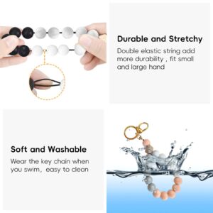 Key Chain Bracelet Wristlet, Ablaze Silicone Beaded Key Ring Bracelet Keys Holder Keyring Bangle Bracelet Keychain for Womens