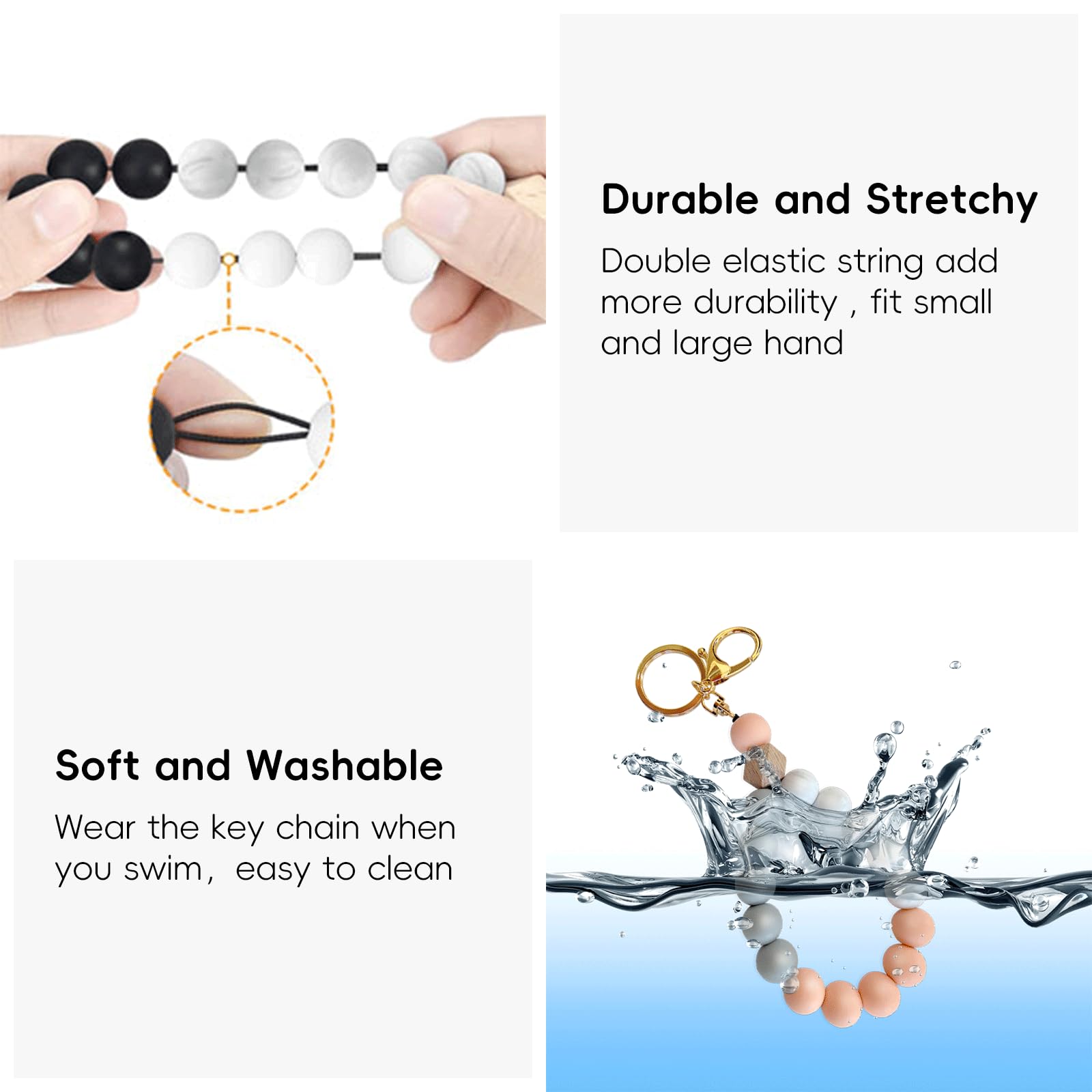 Bracelet Keychain for Women，Ablaze Silicone Beaded Key Ring Bracelet Keys Holder Keychain Bracelet