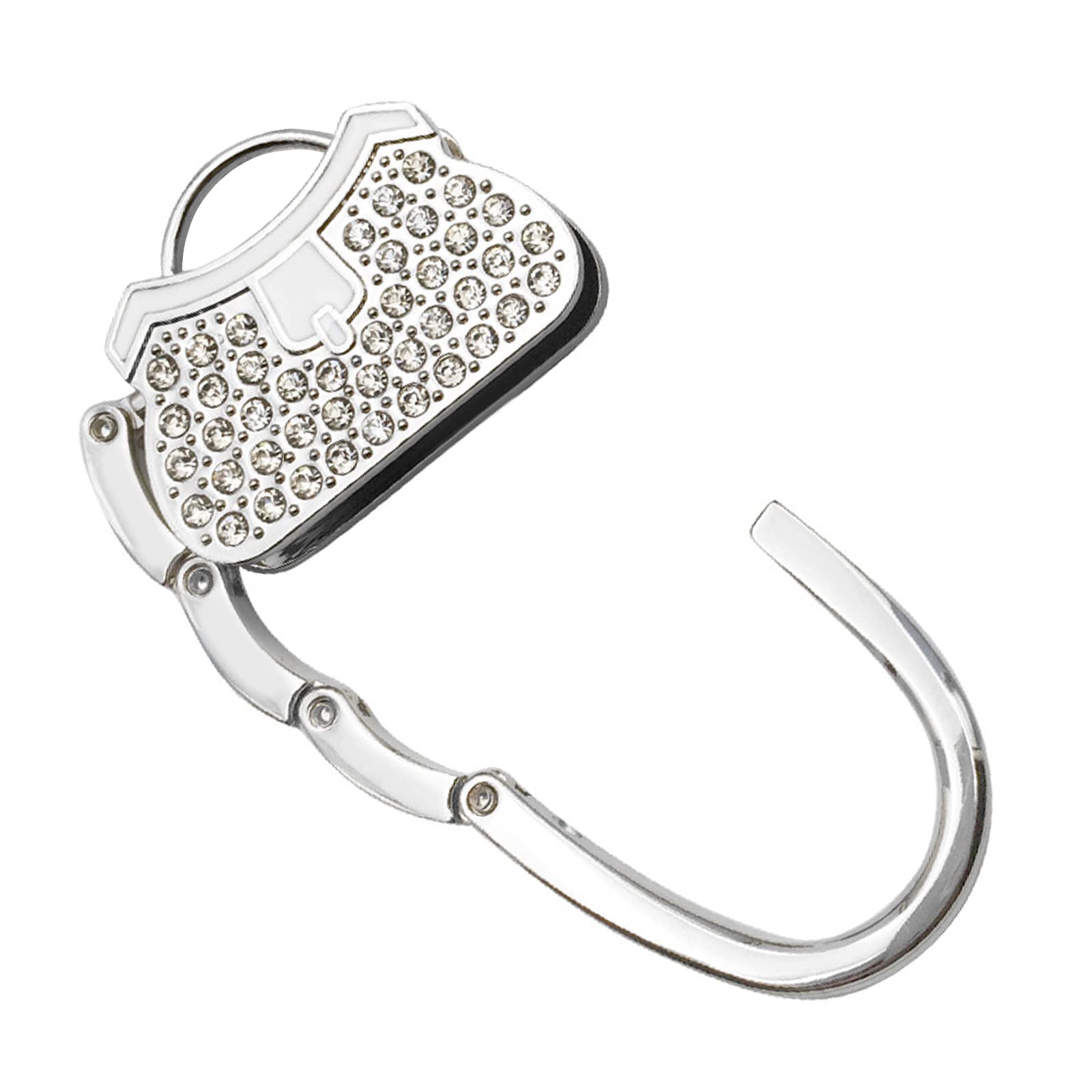 Purse Hook Portable Purse Hanger Embedded Rhinestone, Womens Handbag Hangers for Table Foldable Purse Magnet, Silver