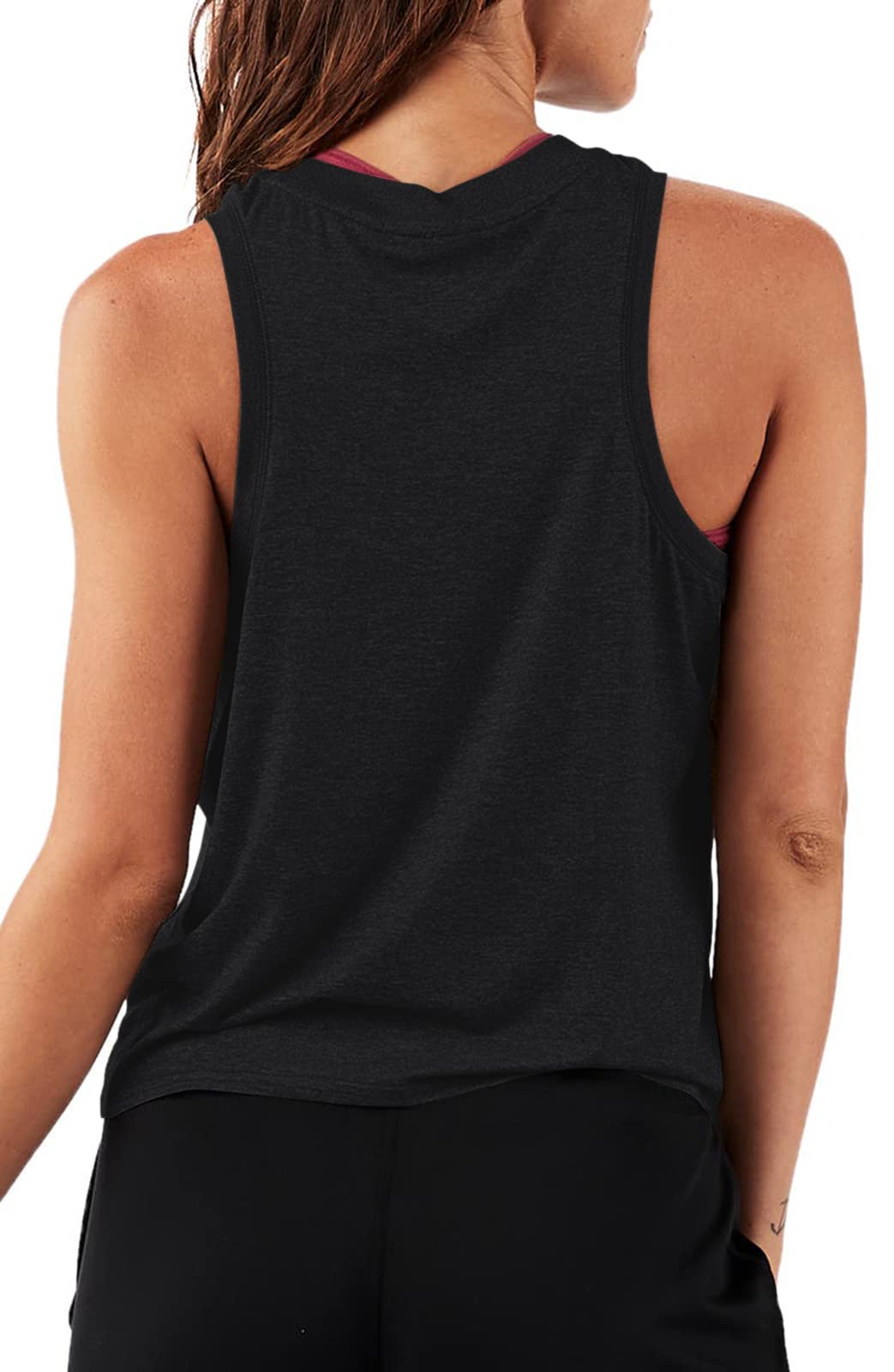 LASLULU Womens Sleeveless Tank Tops Workout Yoga Halter Neck Tops Loose Athletic Sport Shirts Muscle Casual Crop Tops for Teen Girls(Black Medium)