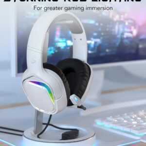 Black Shark Gaming Headset for PC, PS4, PS5, Xbox, Switch, All-in-1 Gaming Headphones with Ultra-Clear Bendable Mic, 50mm Dynamic Drivers, Noise Isolation Ear Cushions, in-line Controls - White