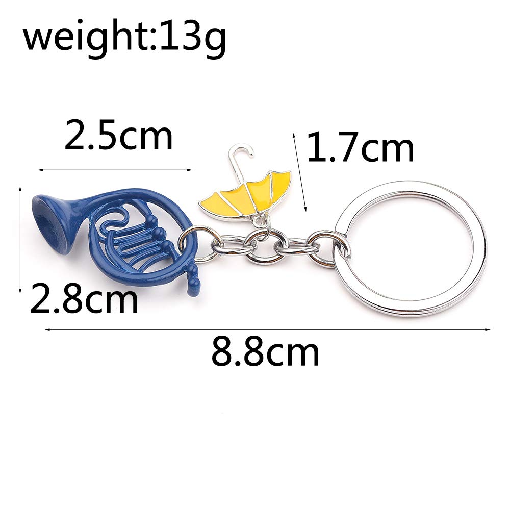 How I Met Your Mother Keychain, Blue French Horn Trumpet Yellow Umbrella Pendant Key Chains Keyring Gifts for Women Men Keys Holder