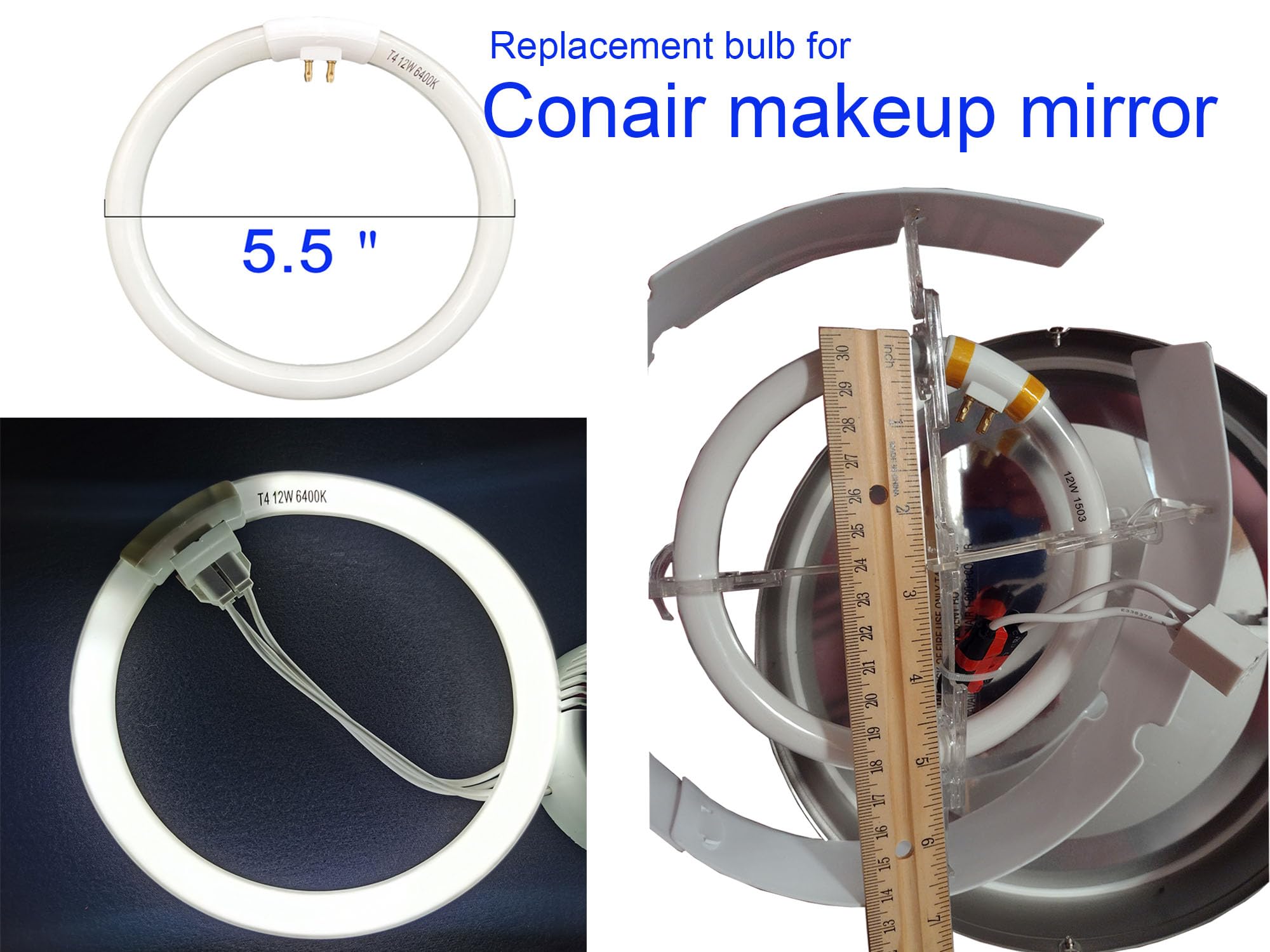 Goandwin 12W T4 Replacement Bulb for Conair Makeup Mirror, 5.5’’ Circular Fluorescent Lamp