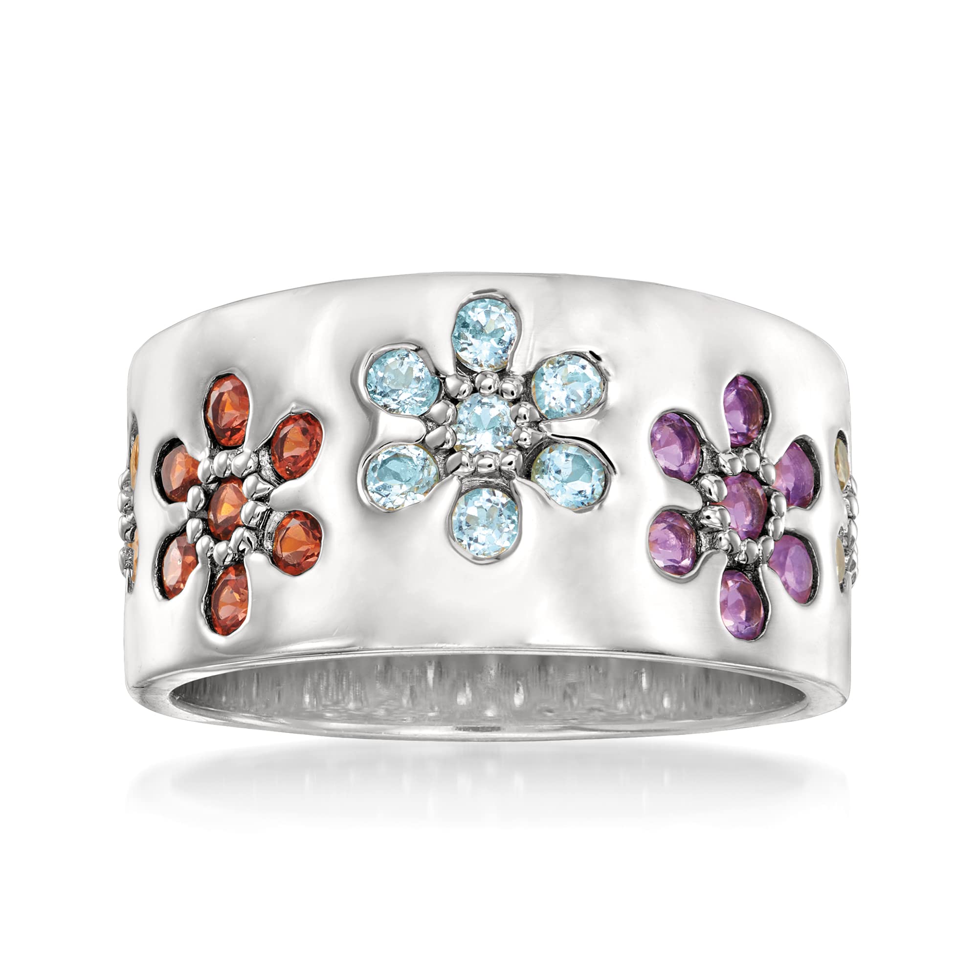 Ross-Simons 1.20 ct. t.w. Multi-Gem Flower Ring in Sterling Silver. Size 6