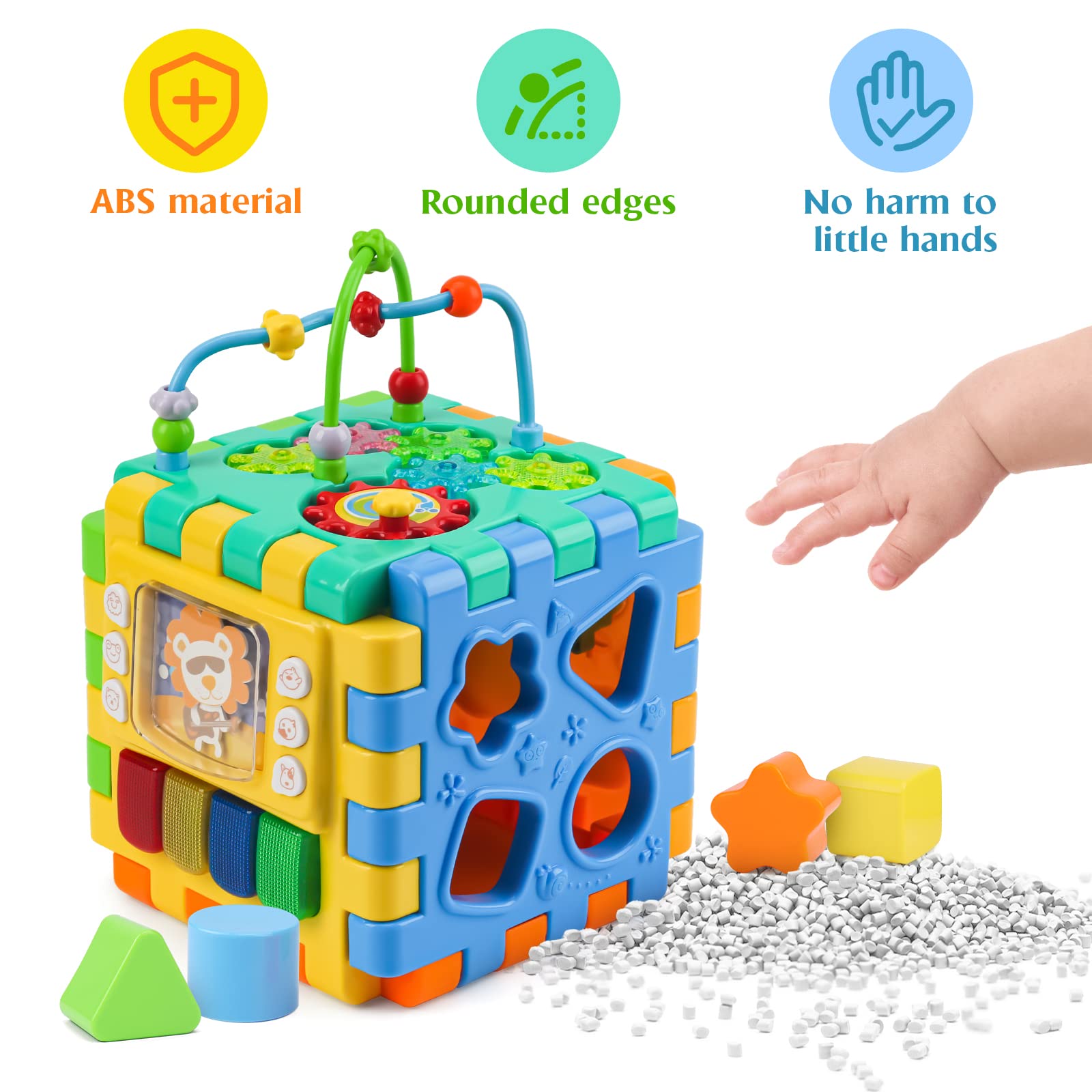 nicknack Baby Toy to 18 Months Musical Activity Cube, Busy Learning Activity Cube Toy with Bead Maze Shape Sorter for Toddler 1 Year Old Boy and Girl Gift