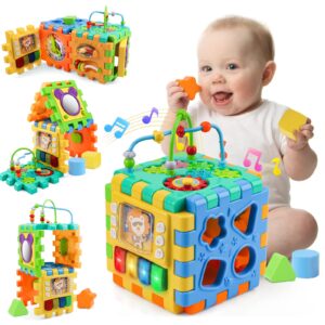 nicknack Baby Toy to 18 Months Musical Activity Cube, Busy Learning Activity Cube Toy with Bead Maze Shape Sorter for Toddler 1 Year Old Boy and Girl Gift