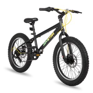 joystar 20 inch moutain bike for kids ages 7-12 year old boys girls shimano 7-speed and dual disc brake 20 inch fat tire boy bike kids' bicycle black