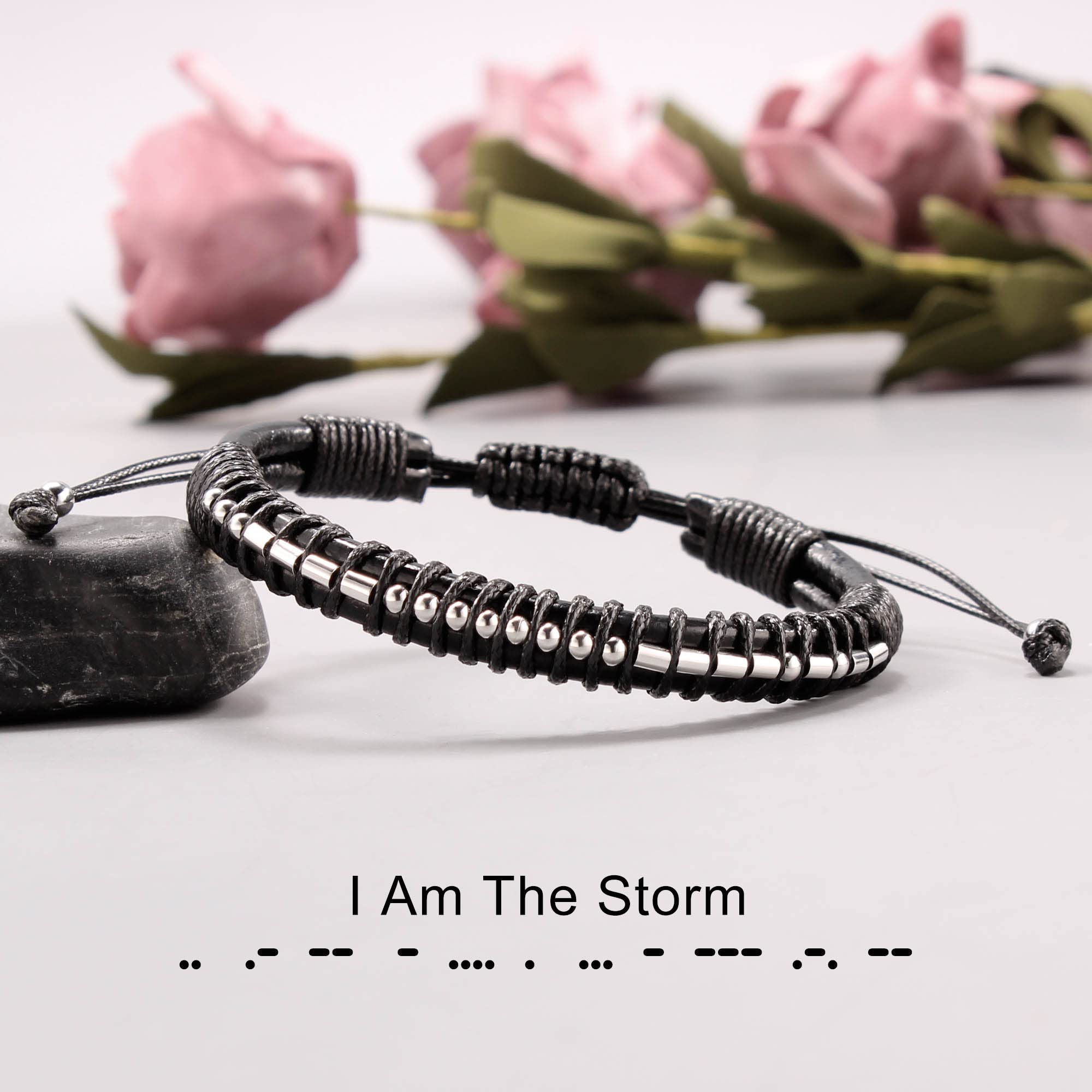 Morse Code Bracelets for Men Motivational Teen Boy Gifts Inspirational I Am The Storm Unique Gifts for Him Handmade Braided Jewelry