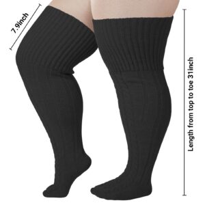 Wool Plus Size Thigh High Socks For Thick Thighs- Extra Long Womens Warm Cable Knit Over Knee Stockings Leg Warmers Black