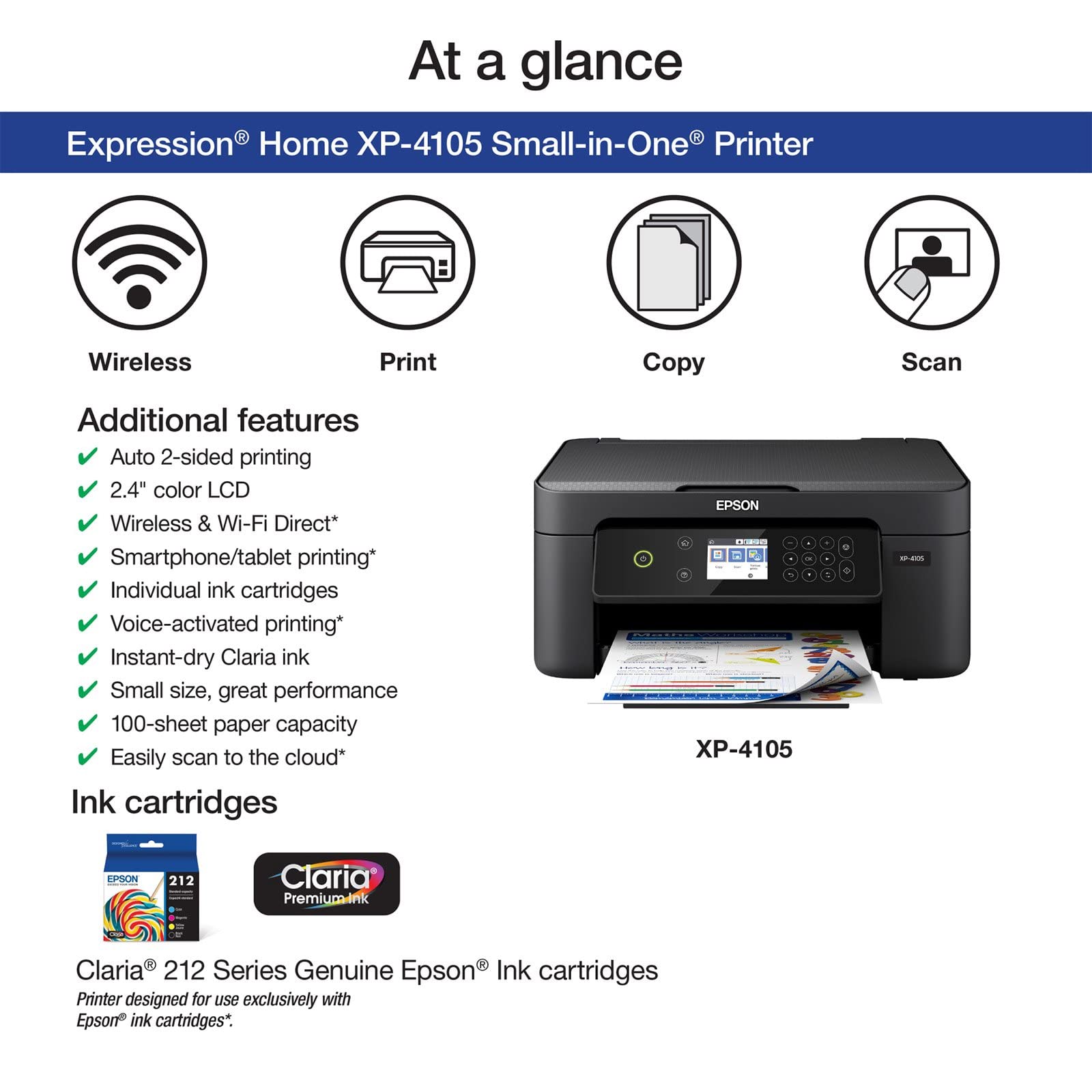 Epson EcoTank ET-4800 Wireless All-in-One Supertank Color Inkjet Printer, White - Print Copy Scan Fax - 10.0 ppm, 5760 x 1440 dpi, 8.5" x 14", 30-Sheet ADF, Ethernet