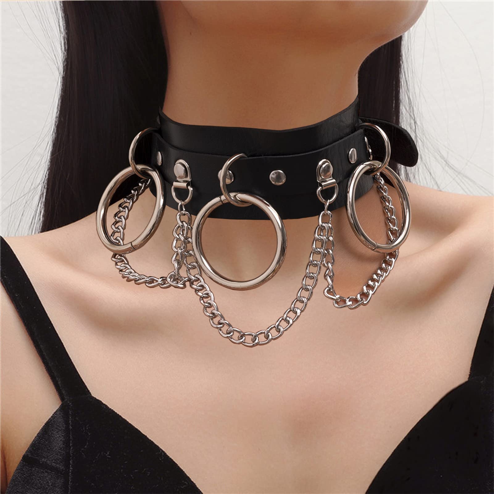 Dumcondy 4Pcs Halloween Cool Steampunk Love Heart Shaped Gothic Goth Punk Rock Rivet Spike Studded PU Leather Choker Collar Necklace Sets for Women Lady Girl Adjustable Cosplay Jewelry Night Club