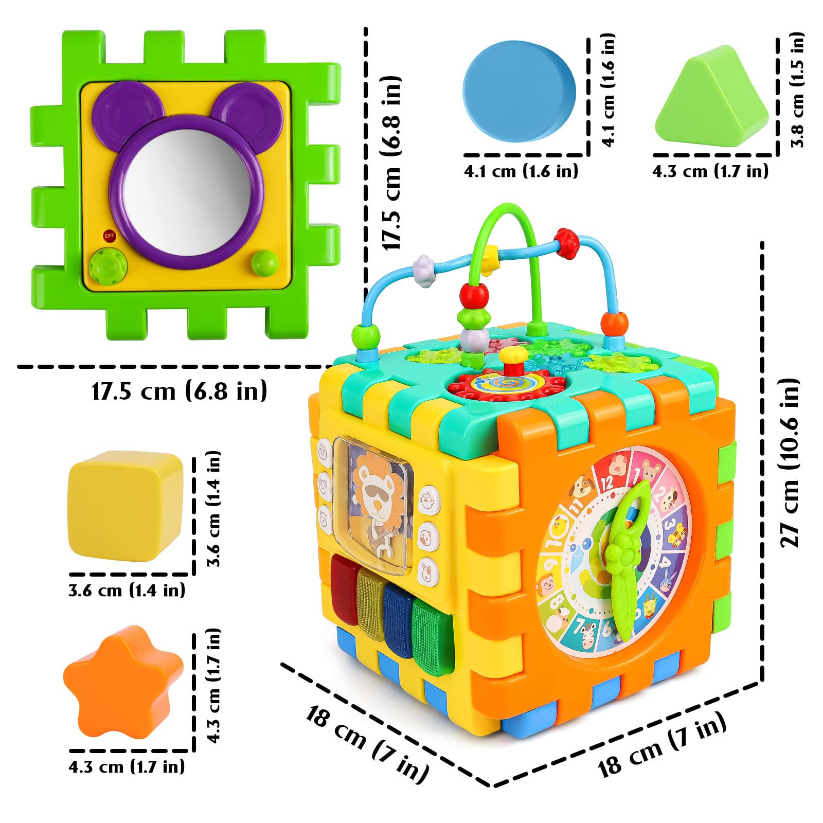 nicknack Baby Toy to 18 Months Musical Activity Cube, Busy Learning Activity Cube Toy with Bead Maze Shape Sorter for Toddler 1 Year Old Boy and Girl Gift