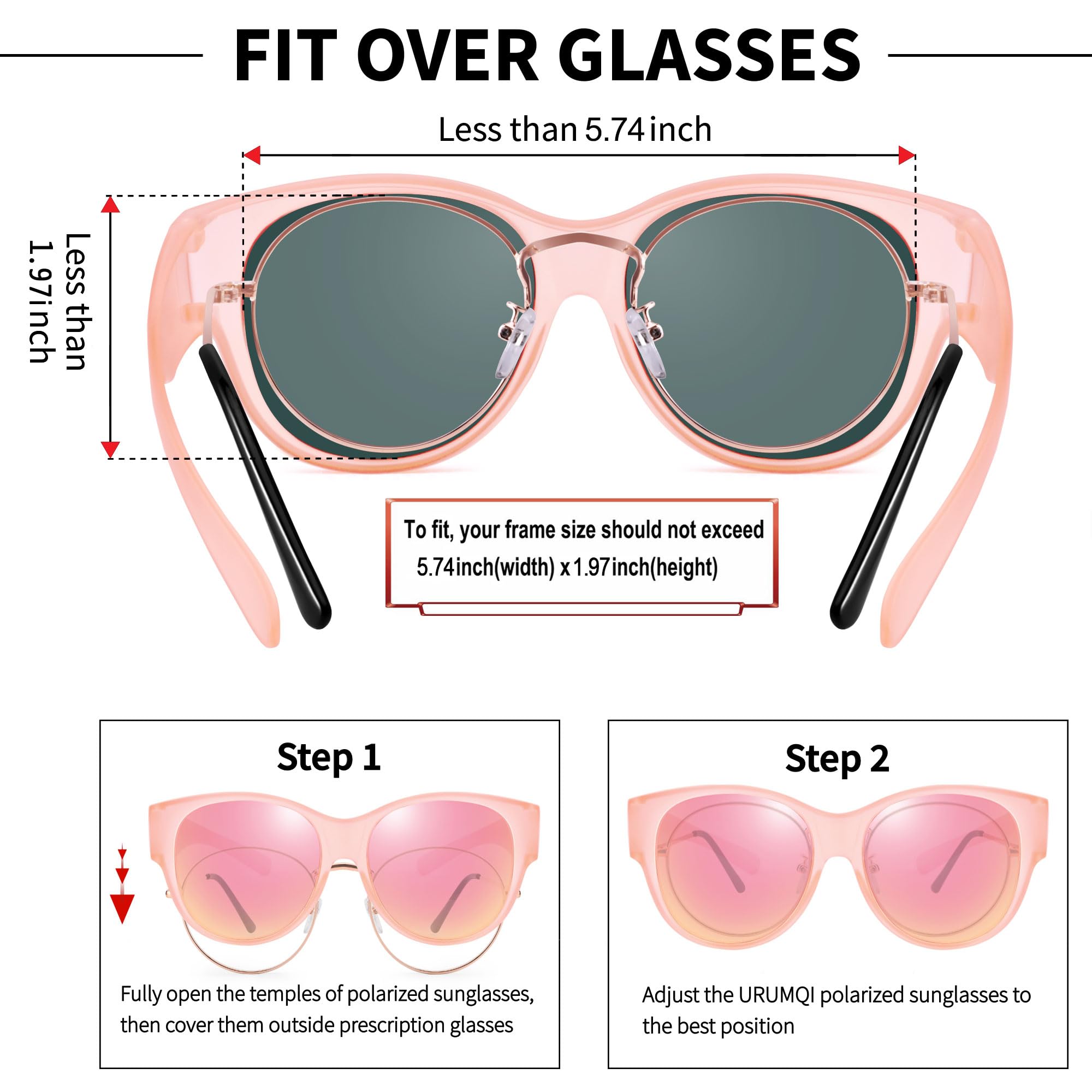 URUMQI Sunglasses Fit Over Glasses for Women, Polarized UV400 Protection Sun Glasses Trendy Round Cat Eye Shades Large Lens