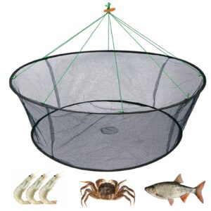 weisgja portable folded fishing net, crab net fish net with fishing rope, hand casting cage crab net, foldable fishing mesh trap for,minnows,lobster,crawfish, shrimp etc. (39.4inch/100cm)