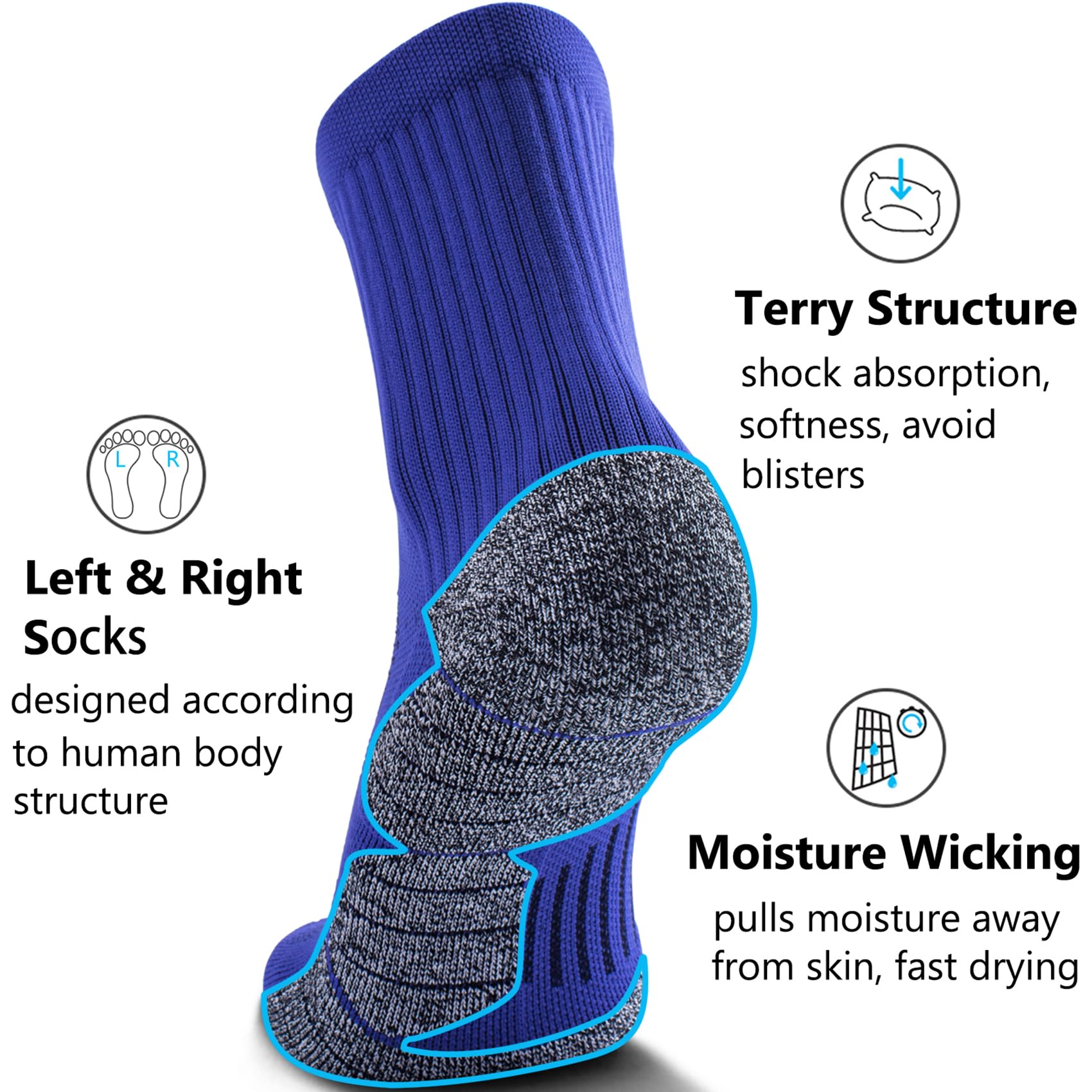 CWVLC Unisex Cushioned Compression Sport Quarter Socks, 4-pairs (Black2,Grey2,Royal Blue2,White2), M