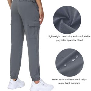 MOUEEY Women's Cargo Joggers Lightweight Quick Dry Athletic Water Resistant Lounge Casual Pants with Zipper Pockets Grey 3XL