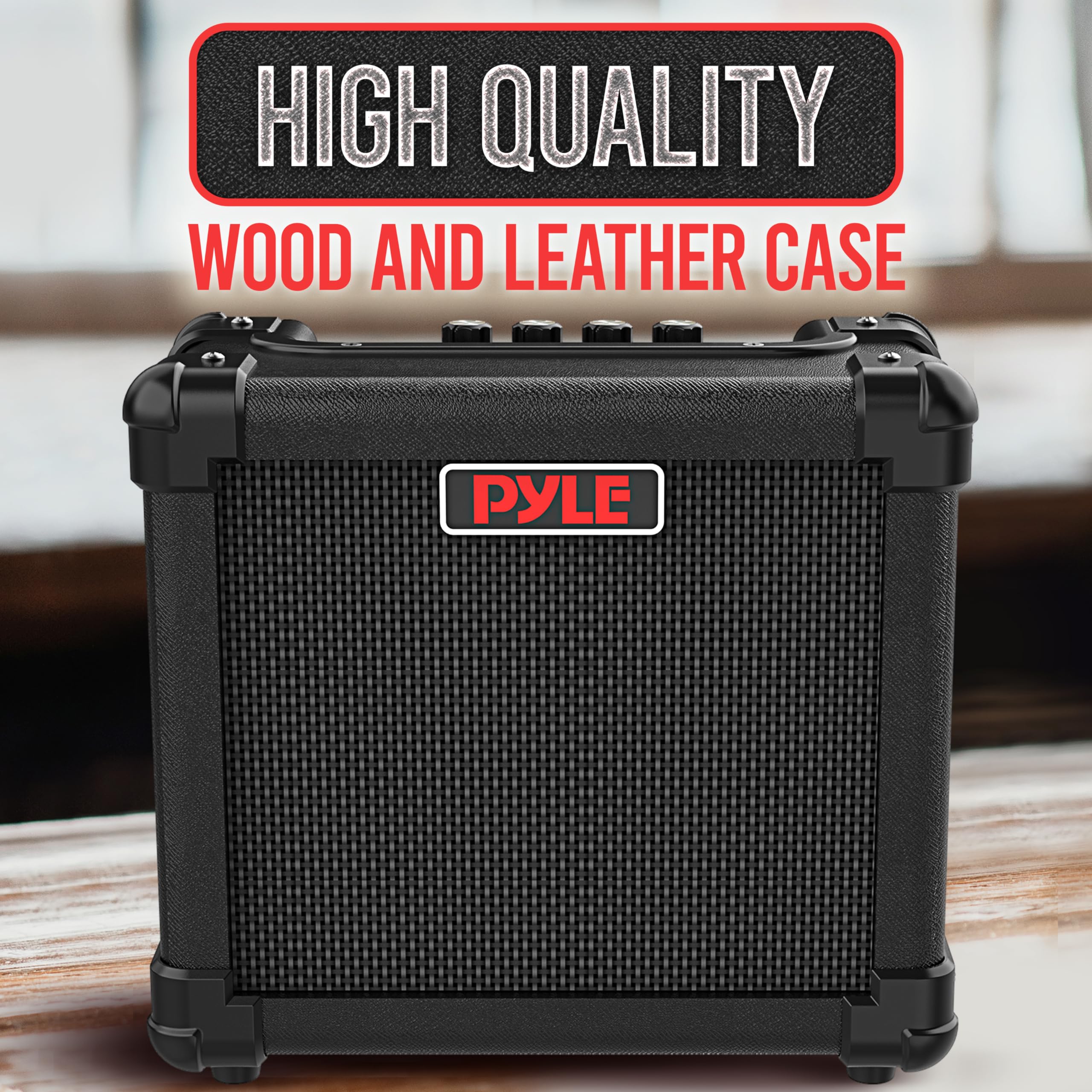 Pyle Portable Electric Guitar Amp, Battery or Wall Powered 10W Mini Amplifier with 5" High Definition Speaker, Distortion, Headphone Out, Carry Strap