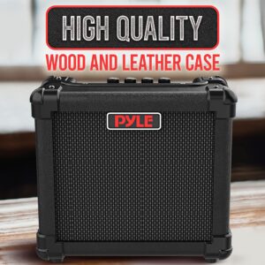 Pyle Portable Electric Guitar Amp, 10W Wall Powered Mini Amplifier with 5" High Definition Speaker, Distortion, Headphone Out