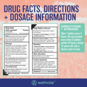 WELMATE | Nasal Decongestant PE | Phenylephrine HCl 10 mg | Maximum Strength | Sinus Relief | for Cold & Allergies | Non-Drowsy | Antihistamine | Pain Relief | Decongestants for Adults | 200 Tablets