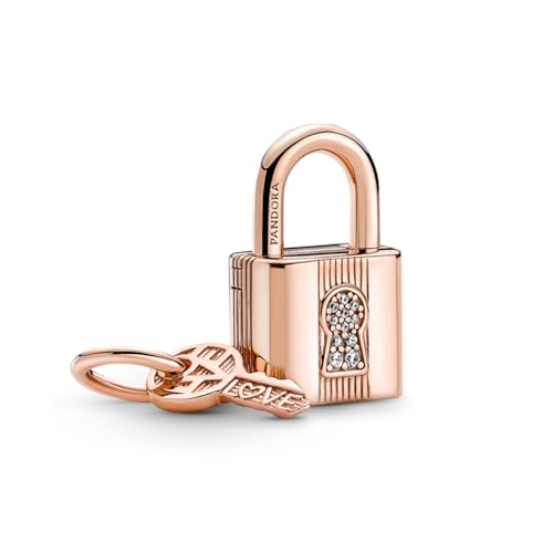 Pandora Padlock and Key Dangle Charm Bracelet Charm Moments Bracelets - Stunning Women's Jewelry - Gift for Women in Your Life - Made Rose & Cubic Zirconia