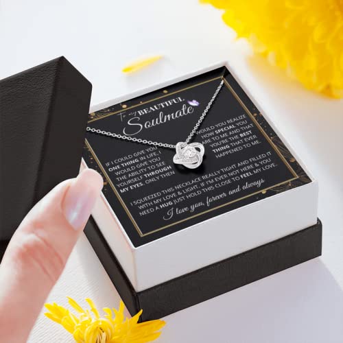 To My Smokin Hot Soulmate Necklace - Wife Gifts From Husband To My Wife Necklace, Gift for Her Romantic, Girlfriend Gifts Includes Message Card and Gift Box, Metal, Cubic Zirconia