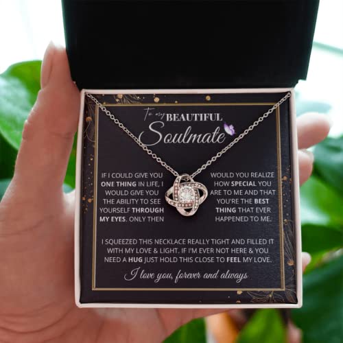 To My Smokin Hot Soulmate Necklace - Wife Gifts From Husband To My Wife Necklace, Gift for Her Romantic, Girlfriend Gifts Includes Message Card and Gift Box, Metal, Cubic Zirconia