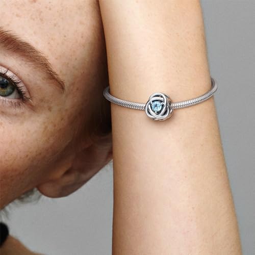 Pandora March Sea Aqua Blue Eternity Circle Charm Bracelet Charm Moments Bracelets - Stunning Women's Jewelry - Gift for Women - Made with Sterling Silver & Man-Made Crystal