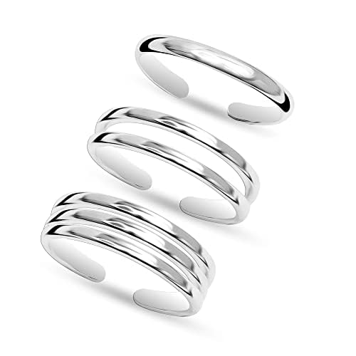 LeCalla 3 Pcs Sterling Silver Toe Rings for Women | 925 Silver Minimalist Band Ring - Stylish Toe Rings For Women's | Adjustable Toe Rings Summer Beach Foot Jewelry Set