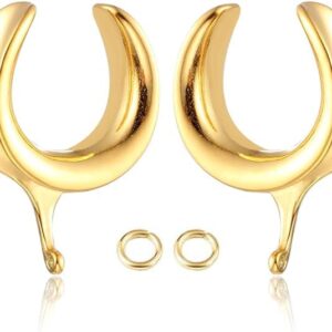 Earblity (8mm 0g DIY Ear Saddle Tunnel Plugs Piercing Stretchers Gold Hypoallergenic 316 Stainless Steel Ear Gauges Dangle Accessories Expander Fashion Body Jewelry 2PCS