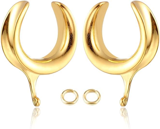 Earblity (8mm 0g DIY Ear Saddle Tunnel Plugs Piercing Stretchers Gold Hypoallergenic 316 Stainless Steel Ear Gauges Dangle Accessories Expander Fashion Body Jewelry 2PCS