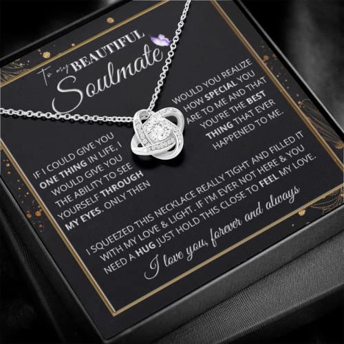 To My Smokin Hot Soulmate Necklace - Wife Gifts From Husband To My Wife Necklace, Gift for Her Romantic, Girlfriend Gifts Includes Message Card and Gift Box, Metal, Cubic Zirconia