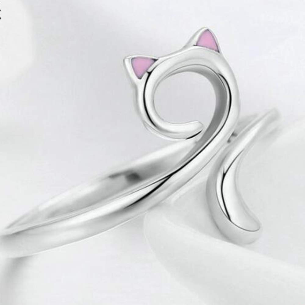 Jude Jewelers Stainless Steel Cute Pink Cat Cocktail Party Birthday Statement Mother's Day Wedding Statement Ring (Silver, 7)