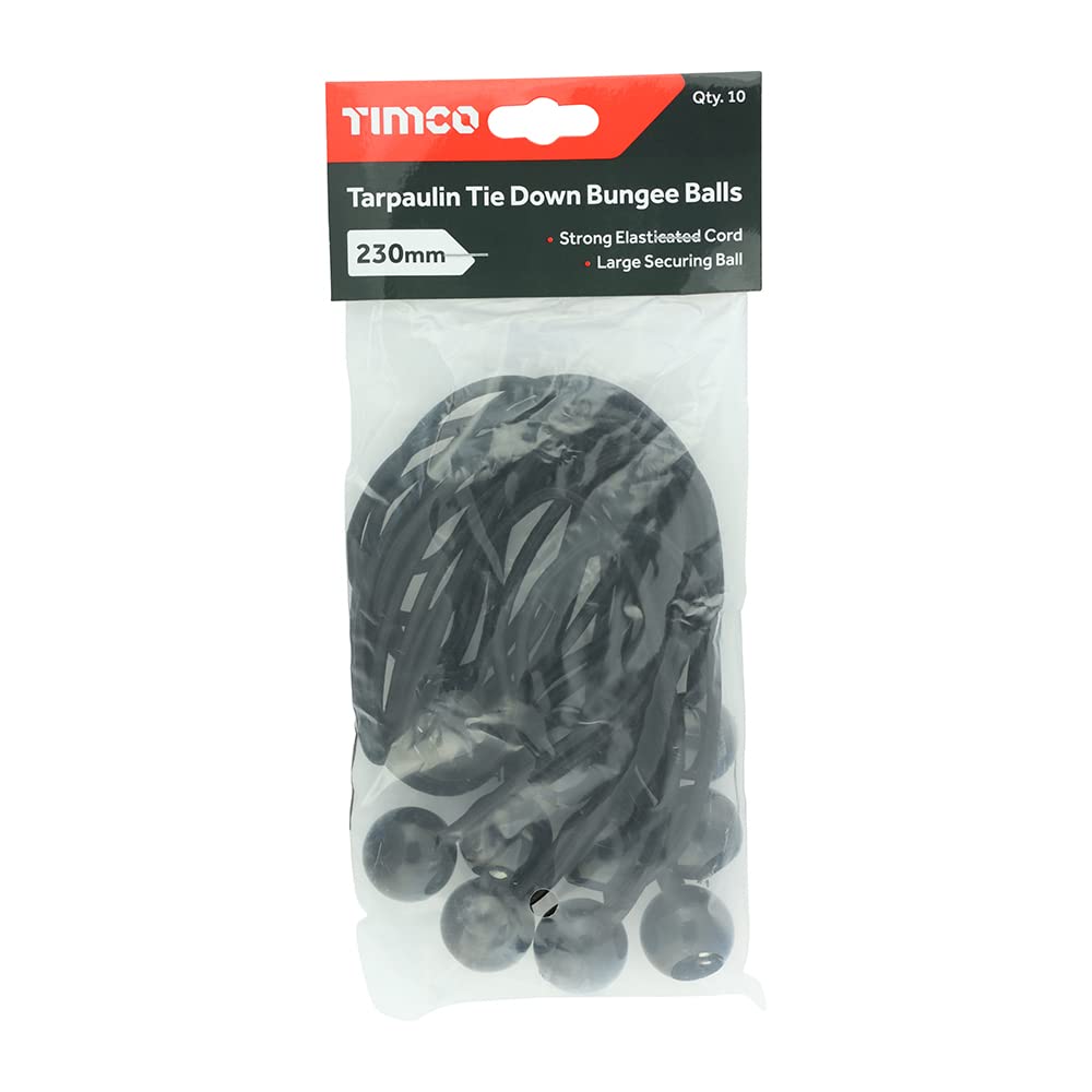 TIMCO TTB10 Tarpaulin Tie Down Bungee Balls - Secure Tarpaulin Easily and Effectively - Strong Elasticated Cord - 10 Bungee Balls in a Pack, Black