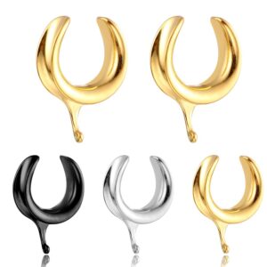 Earblity (8mm 0g DIY Ear Saddle Tunnel Plugs Piercing Stretchers Gold Hypoallergenic 316 Stainless Steel Ear Gauges Dangle Accessories Expander Fashion Body Jewelry 2PCS