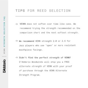 D'Addario Woodwinds VENN G2 Synthetic Tenor Sax Reeds - Tenor Saxophone Reeds with Advanced Synthetic Reed Construction of Polymer Fibers, Resin, Natural Cane - Strength 2.0